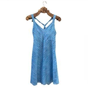 Tehama Athletic Sporty Dress Twisted Racer Back Blue Stripe A Line Small